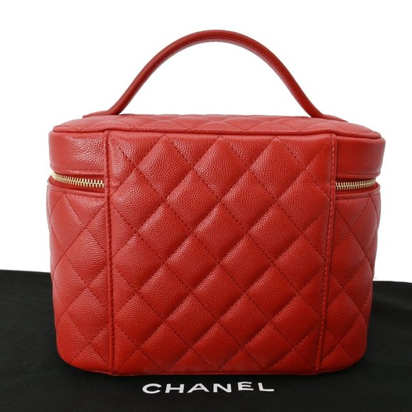 CHANEL  Vanity Caviar Leather Cosmetic Satchel Bag Red - Picture 4 of 12